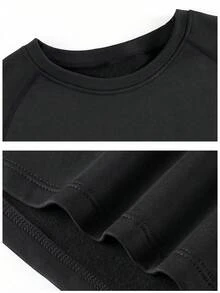 Men's Velvet Thermal Underwear Top, Pure Black Round Neck Long Sleeves, Fashionable Slim Fleece, Autumn Clothes Base Shirt, Autumn And Winter Thick Tights, Sportswear, Underwear, High-Elastic Fitness Clothes, Running Training Clothes, Cycling Clothes - màu đen - Xem 5