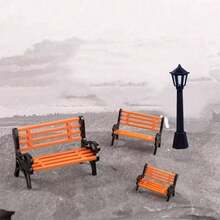 Banco de Parque em Miniatura e Lampião de Rua de 2,8 Polegadas, Conjunto de Cadeiras de Banco em Miniatura para Jardim de Fadas, DIY Artesanato, Ornamento de Casa de Bonecas Adequado para Decoração da Casa de Bonecas para Eventos de Festa de Natal