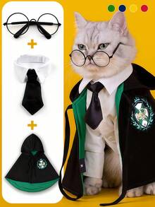 Halloween Pet Cloak Costume Set (With Shirt Collar + Tie + Glasses), Cat Dog Cosplay Cute Magic School Style, Realistic IP Restoration, 3D Cut Won't Hurt Pets, Suitable For Cats And Small Dogs, Essential For Pet Owners To Take Cute Cosplay Photos, Includes Cat Cosplay Outfit, Pet Magic Robe, Dog Cloak - Multicolor - View 11