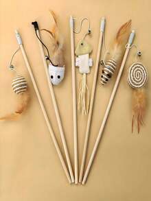 1 pezzo Bacchetta di legno per giocare con i gatti con campanello, stile casuale, giocattolo interattivo per gatti, asta lunga con piume colorate e campanello, accessori per animali domestici, ricambio per bacchetta con piume per gatti, adatto per esercizio e intrattenimento dei gatti, bacchetta da tenere in mano, vari insetti intercambiabili sulla testa, ricambio per bacchetta per giocare con i gatti