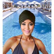 Waterproof Swim Turban Extra Large Swip Cap. Keeps Hair Dry. Protection From Swimming Pools Salt Water And UV Rays. For Long Hair Braids Weaves Locs And Extensions. Silicone Waterproof Liner - BlackXL - View 5