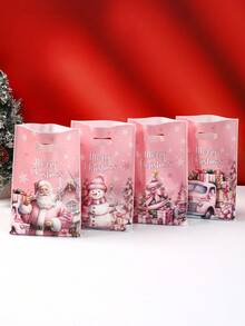 50 piezas Bolsas de regalo de Navidad, bolsas de plástico con diseño de Papá Noel y muñeco de nieve en color rosa, bolsas de fiesta y decoración navideña, suministros para fiestas de Navidad, bolsas de regalo pequeñas, bolsas de envoltura de regalos de Navidad, perfectas para regalos pequeños