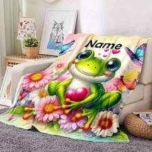 3D Print Customizable Frog Flannel Blanket - Soft, Warm, Tear Resistant, Machine Washable, Digital Printed Polyester For All Seasons With Personalized Name - Color Mixing - View 11