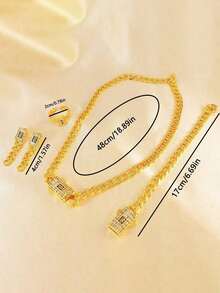 Bộ trang sức 5 món bằng vàng 18K đính đá Zirconia, gồm bông tai, dây chuyền, nhẫn và vòng tay, thích hợp cho nữ giới, phù hợp cho đám cưới, tiệc tùng, sinh nhật và các dịp lễ hội. - Vàng - Xem 3