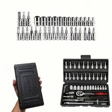 46pcs Car Repair Kit: Ratchet Torque Wrench, Wrench, Screwdriver, Socket Kit - Perfect For Motorcycle And Car Repair, Home Maintenance, Black - 46 in1 - View 10