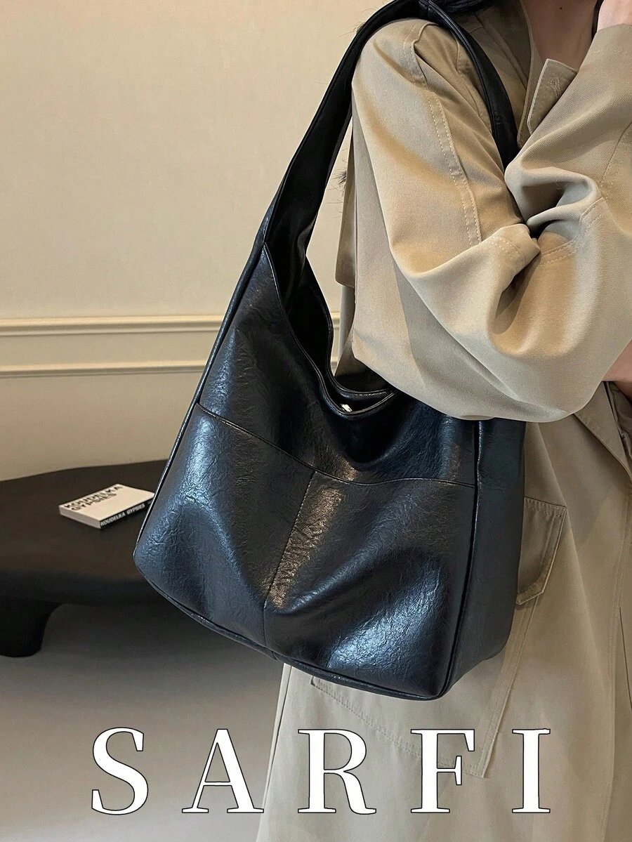 现代简约风格纯色女士单肩包，时尚高端褶皱纹理设计手提包，百搭休闲校园通勤包，适合大学生日常使用，轻便大容量学生单肩包