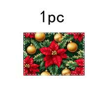 1 set/1 pieza/4 piezas/6 piezas Manteles individuales con estampado de flores de acebo navideñas, lavables a máquina, de poliéster rectangular, protectores de mesa, manteles individuales termoaislantes, decoraciones de mesa de restaurante, suministros para fiestas, decoraciones navideñas que pueden regalarse