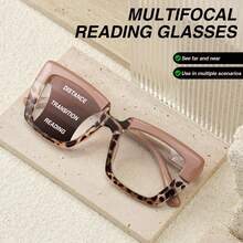 1pc Large Frame Progressive Multifocal Cat Eye Reading Glasses With Comfortable Spring Hinges, Leopard Print Design, Fashion Reading Glasses - Black Middle Red - View 4