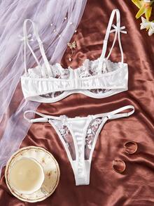 2-Piece Women's Sexy White Lace Lingerie Set, Bridal Outerwear-Style Lingerie - 白色 - 查看 2