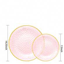 25 Stücke/Set 19cm/26cm rosa Teller, transparente rosa Teller mit goldenem Rand, beinhaltet gehämmerte goldene Teller