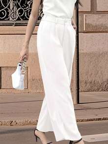 Ladies' High Waisted Pants Feature A Solid Color Design, Wide Leg Pants, Loose Fit, Soft, Lightweight, Comfortable, And Breathable Fabric, Suitable For Shopping, Gatherings, Sports, Work, Walking, Etc., Adding A Sense Of Fashion, Suitable For Conference W - trắng - Xem 4