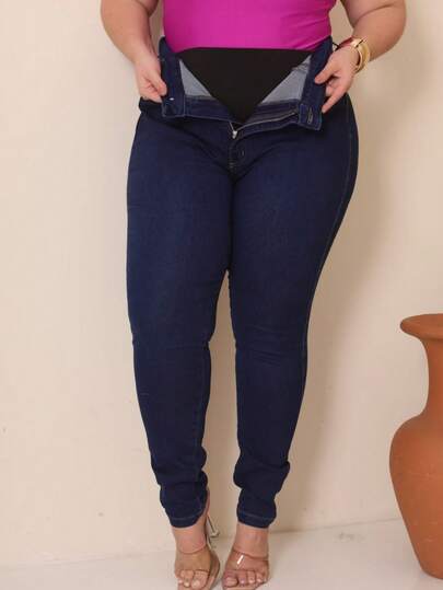 Calça Jeans Plus Size Com Cinta Modeladora Super Lipo