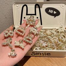 16 件/8 件随机优雅仿珍珠发夹，别致的金属迷你发夹，适用于日常发型 - 发髻、马尾辫、休闲、工作、派对、送礼发饰优雅爪夹，学校用品，学院秋季配饰秋冬度假装女士