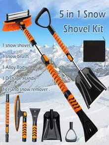 Conjunto de raspador de gelo e escova 5 em 1, ferramenta de degelo para limpeza de estradas, áreas externas e jardins, ferramenta de capina para bordas de gramado, ferramenta de capina de pistas, adequada para remoção de neve, capina, Natal, Ação de Graças, festivais e o melhor presente para a família