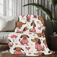 Super Soft Cute Dachshund Prints Flannel Printed 3D Blanket, As Birthday Gifts, Family, Wedding, Souvenir Blankets, Polyester Blankets Suitable For All Seasons, Washable, Machine Washable, Lightweight, Breathable, Comfortable, Warm, Unique, 280gsm For Him, Her Personalized Ideal Gifts For Her, Him, Family, Boyfriend, Girlfriend, Father, Family, Mother, Lover, Daughter, Son, Grandfather, Grandmother, Friend, Classmate, Pet.   Perfect Nap, Camping, Travel, Home, Daily Life, Office Decoration, Birthday, Anniversary, Valentine's Day, Thanksgiving, Christmas, Halloween, Mother's Day, Father's Day, Wedding, New Year Gifts ,Sofa,Bed,Car,Bedroom,Living Room,Office,  Outdoor Camping, Beach,Wall Decoration - 多色2 - 查看 6