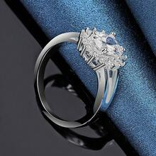 Anillo plateado en plata de ley 925 con circonita brillante - Diseño de girasol - Adecuado para bodas, compromisos, uso diario y como regalo - Regalo para el Día de San Valentín - Plateado - Ver 5