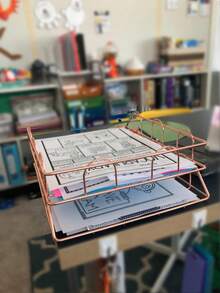 Metal A4 Paper Tray Organizer, 2pcs Stackable Rose Gold File Holder For Desk - Horizontal Document Storage Box, Mail Sorter, Letter Tray For Office, School & Home Use