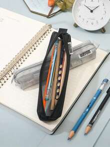 1pc Simple Transparent Mesh Pencil Case, Dedicated For Student Exams, Portable Stationery Bag, Mini Storage Bag, Mesh Zipper Pencil Case, Essential Stationery Storage Equipment, Perfect Gift For School, Office To Colleagues, Friends And Family, Halloween, Christmas Gift, Universal For All Seasons