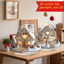 1/2 pièces Décorations de Noël en forme de chalet, Panneau de décoration de bureau en acrylique 2D, Décoration de chambre, salon et maison, à poser sur la table
