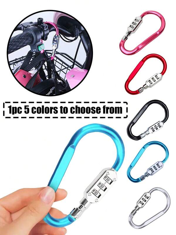 1pc Carabiner With Combination Lock, Combination Lock, 3-Digit Combination D-Ring Buckle Lock, Padlock, Bicycle Lock, Electric Bike Helmet Lock, Anti-Theft Lock, D-Type Combination Padlock, Cabinet Lock, Carabiner, Basket Lock, Locker Lock, Small Luggage Padlock, Suitable For School Gymnasium, Suitcase