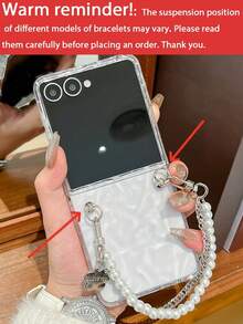 时尚水波纹透明手机壳适用于三星 Galaxy Z Flip 7 Z Flip6 ZFlip 5 ZFlip 4 ZFlip 3 5G 珍珠手链透明保护后盖 - 無色 - 查看 9