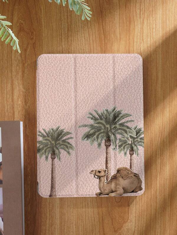 Kingsung حافظة واقية للأجهزة اللوحية بطراز الشرق الأوسط باللون الوردي مع طبعات أشجار النخيل والجمال، متوافقة مع أجهزة آيباد 9.7/10.2/10.5/10.9/12.9/برو 11 (الجيل العاشر)، جالكسي تاب إس6 لايت 10.4 بوصة، كيندل بيبرووايت الجيل 12 (2024)، كيندل 2022 (الجيل 11)، مقاومة للصدمات، وظيفة الوقوف الذكي/الإيقاظ/السكون، هدية ربيعية