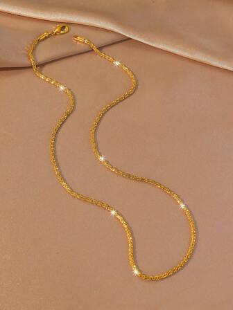 1pc Minimalist Versatile Copper Plated Gold Women Chain Necklace, Jewelry Gift