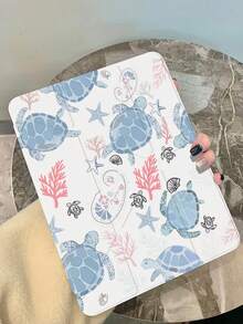 漂亮可爱的蓝色海龟双面彩绘亚克力透明水晶背板，防震，兼容第 7 代和第 8 代（10.2 英寸）iPad，第 10 代保护壳，内置笔槽，支持睡眠和唤醒，节日礼物，新年礼物 - 彩色 - 查看 2