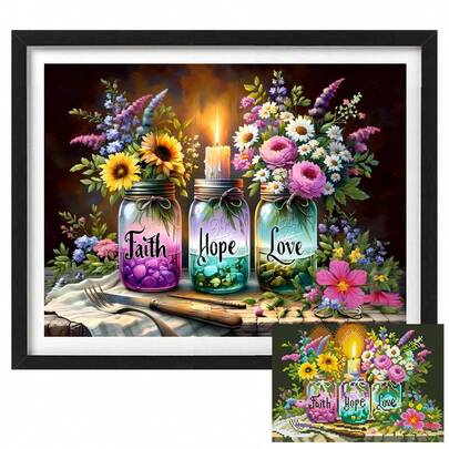 1 Set Floral Wishing Bottle Cross Stitch Kit, DIY Handmade Embroidery For Beginners, Includes 11CT Fabric + 3-Strand Threads + Needle + Instructions, Home Decor Craft