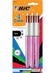 4-Color Shine Ballpoint Pen, Pink Barrel, Medium Point (1.0mm), Assorted Inks, 3-Count Para Escuela y Oficina esistente y Duradero Sin Residuos / No Mancha Papel - Naranja - Ver 1