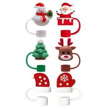 6pcs/Set Christmas Silicone Straw Cap,Four Styles To Choose From And Reusable Cartoon Santa Claus, Snowman, Reindeer, Penguin And Christmas Tree Design, Suitable For Cup Straws With Diameters Of 9mm-10mm - Straw Accessories