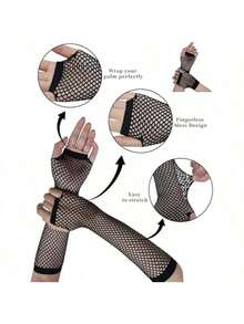 Fingerless Long Fishnet Gloves, Suitable For Cosplay, Stage Performance, Party, Mesh Gloves For Women