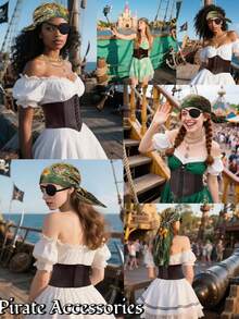 4 szt. rekwizytów do kostiumów na bal halloweenowy, akcesoriów, chust na głowę dla kobiet pirackich, masek na oczy, średniowiecznych gorsetów, naszyjników, biżuterii i dodatków do kostiumów