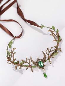 1pc Retro Elegant Tiara For Women Metal Crsystal Forest Branch Hair Band Decor - màu xanh lá - Xem 9