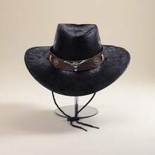 1 件仿麂皮西部牛仔帽，男女通用牛仔/爵士帽，适合聚会和外出 - 棕色牛頭牛仔帽 - 查看 10