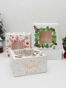 5 Stück/10 Stück Weihnachten mit transparenten Schaufenstern, Weihnachts-Gebäckbox, Keksdose, kreative Torte, Brot und Muffin, Weihnachtsgeschenkverpackung, Weihnachtsdekoration, Weihnachtspyjamas, Weihnachtsgeschenke, Weihnachtsdekoration - klein - Übersicht 6