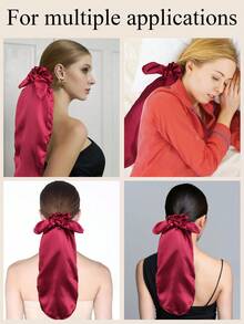 双面缎面睡眠帽 | 透气蝴蝶结发饰，柔软长发日常防护帽，6种颜色可选，蝴蝶结扣 - 彩色 - 查看 6