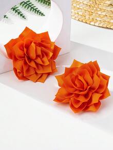 1 Pair Elegant Bohemian Style Fabric Flower Pendant Earrings, Suitable For Daily And Holiday Outfits, Red Flower Design - Orange - View 1