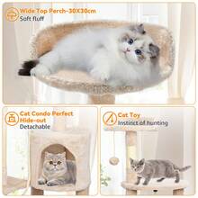 U'King 95Cm/112Cm Cat Tree, Small And Medium Cat Condos, Cat Climbing Tower With Grab Posts, Platforms,  Pompom And Sisal Rope Beige/Brown/Gray For Cat Fun, Relaxation, And Paw Care - Beige - View 5