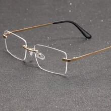 1 Pair Of Men's Frameless Metal Glasses - Elegant Gold Tone Frame, Transparent PC Lenses, Fashionable And Lightweight, Suitable For Daily Commuting And Home Wear - Golden Transparent - View 4