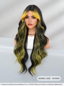 7JHH WIGS Gorgeous 30-Inch Extra Long Wavy Hot Yellow Wig For Women, Fluffy Wave Curly Wigs With Curtain Bangs, Synthetic Fiber Hair Full Machine Hair Wigs For Daily & Music Festival Party Wear, Halloween Cosplay Costume Use All-Match Fashion Accessories - 黃色 - 查看 4