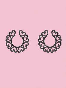 1 Pair Adjustable Clip-On Nipple Rings, Piercing-Free Body Jewelry For Women, Black/Silver, Mysterious Sexy Style - Multicolor - View 7