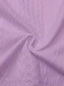 Women's Slim-Fit Half-Zip Stand-Up Collar Cable Sweatshirt: Medium-Stretch Long Zipper Pullover With Ruffled Hem And Cuffs. Solid Color Casual Top, Suitable For Everyday Wear In Autumn And Winter - Màu tím hoa cà - Xem 4