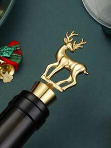 1pc Gold & Sliver Christmas Wine Bottle Stopper, Creative Christmas Tree, Reindeer, And Snowflake Design Wine Preservation Stopper, Cute Wine Lovers Home Decorations For Xmas Party Family Gathering, Christmas Party Favors Gifts - Multicolor - View 6