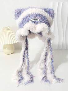 1件女士手工针织可爱猫耳水母帽，秋冬新款朋克甜美Y2K柔软针织帽，时尚百搭，款式随机发货