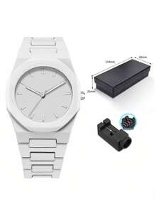 TOMI Classic Men's Student Business Matte Oil Plastic Bead Quartz Watch Set, Fashionable Men's Watch Suit Suitable For Daily Life And Holiday Gifts - White - View 11