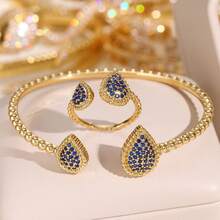 Set de anillos y pulsera abierta simple y multifuncional para mujer con diseño en forma de lágrima - Multicolor - Ver 11