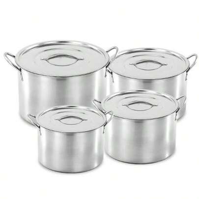 4 piezas de juego de cocina de acero inoxidable, olla de sopa, olla de cocido, olla de fideos instantáneos, olla de leche, olla de estofado profundo, anti-escaldaduras, anti-deslizamiento, espesado, universal para todos los fogones, ideal para residencias y camping. Regalo perfecto para el Día de la Madre, cumpleaños, Navidad.