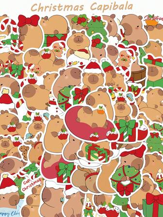 50pcs Christmas Capybara Stickers Cartoon Graffiti Decal DIY Scrapbook Phone Fridge Guitar Luggage Stationery Stickers For Friends
