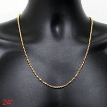 18-36"MEN Stainless Steel 3mm Silver/Gold Plated Box Chain Rhinestone Pendant - Gold+Red Gemstone - View 9